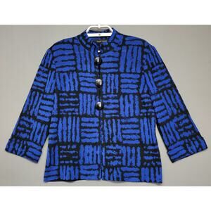 Ming Wang Knitted Cardigan Womens Small Blue Mandarin‎ Collar Geometric Corpcore